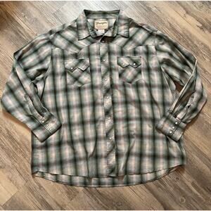 Wrangler Western Shirt Men Size 2XL Plaid Pearl Snap Long Sleeve Button Up